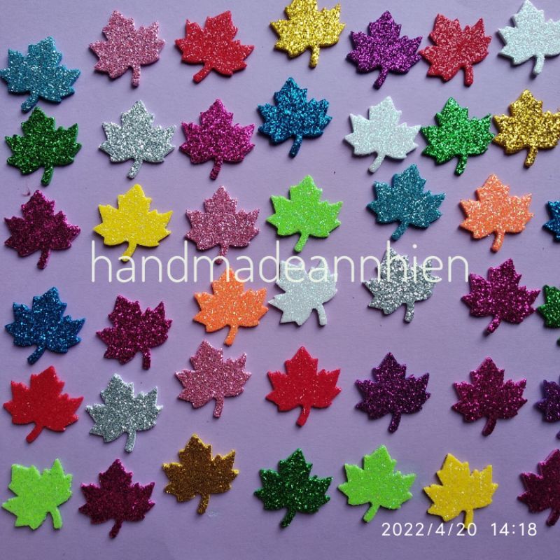30 hình lá phong 2.5 x 2.4cm, bằng xốp kim tuyến - thủ công mầm non cho bé - hình trang trí thiệp 3D, Valentine