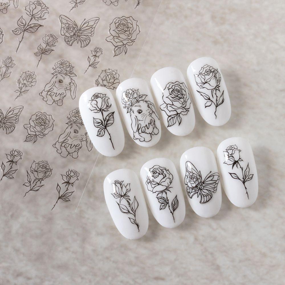 Miếng Dán Trang Trí Móng Tay Hình Hoa Hồng Màu Đen Thời Trang