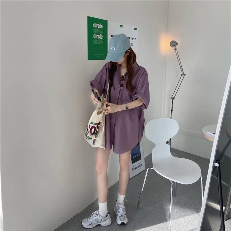 Áo sơmi xẻ tà dáng rộng tay lỡ hàng Quảng Châu siêu xinh