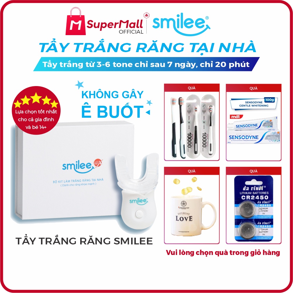 Bộ kit tẩy trắng răng Smilee - Tự làm trắng răng tại nhà chỉ 20 phút - Nhập khẩu Mỹ