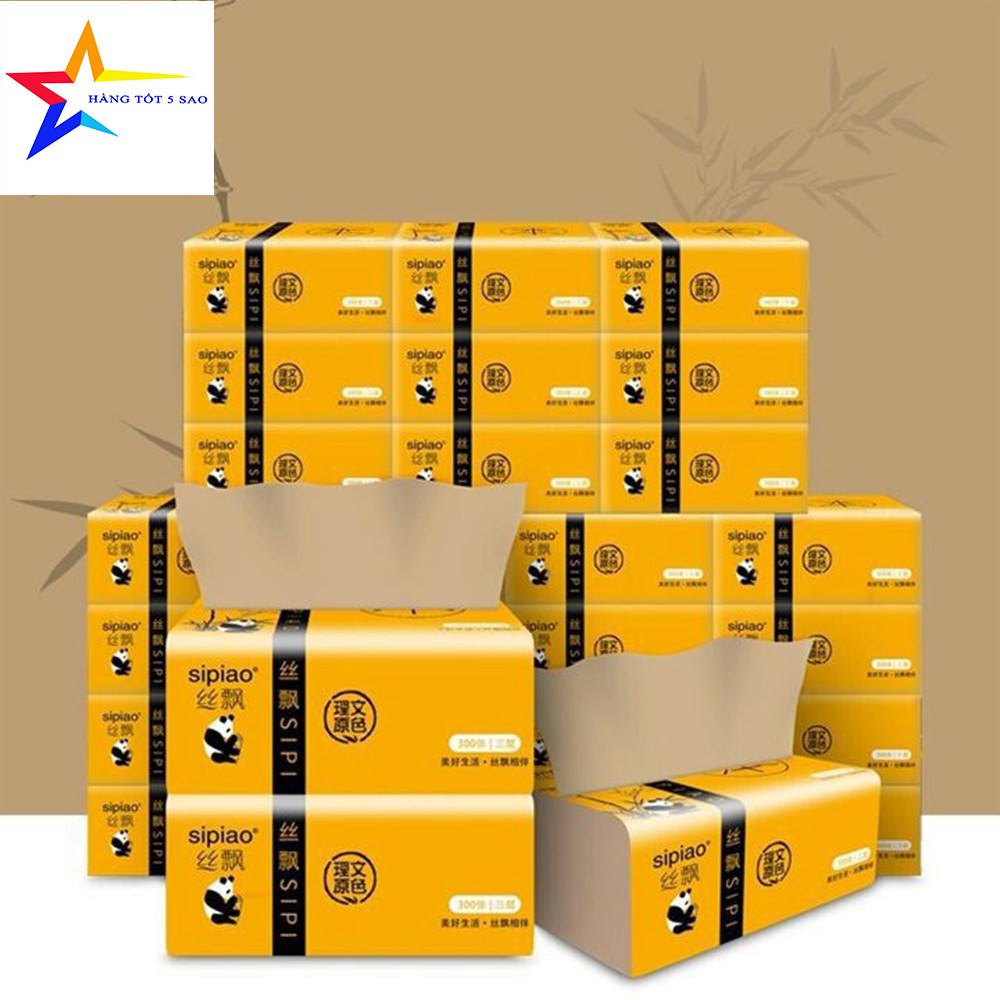 Giấy Ăn Gấu Trúc Sipao, Khăn Giấy Tre YCOOL, Túi 300 Tờ