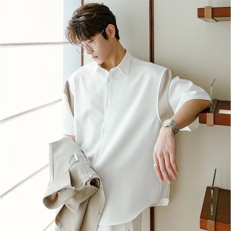 Áo Sơ Mi Tay Ngắn Dáng Rộng áo sơ mi flannel Họa Tiết Kẻ Sọc áo sơ mi trắng Thời Trang áo sơ mi nam Hàn Quốc Mới áo sơ mi nữ form rộng