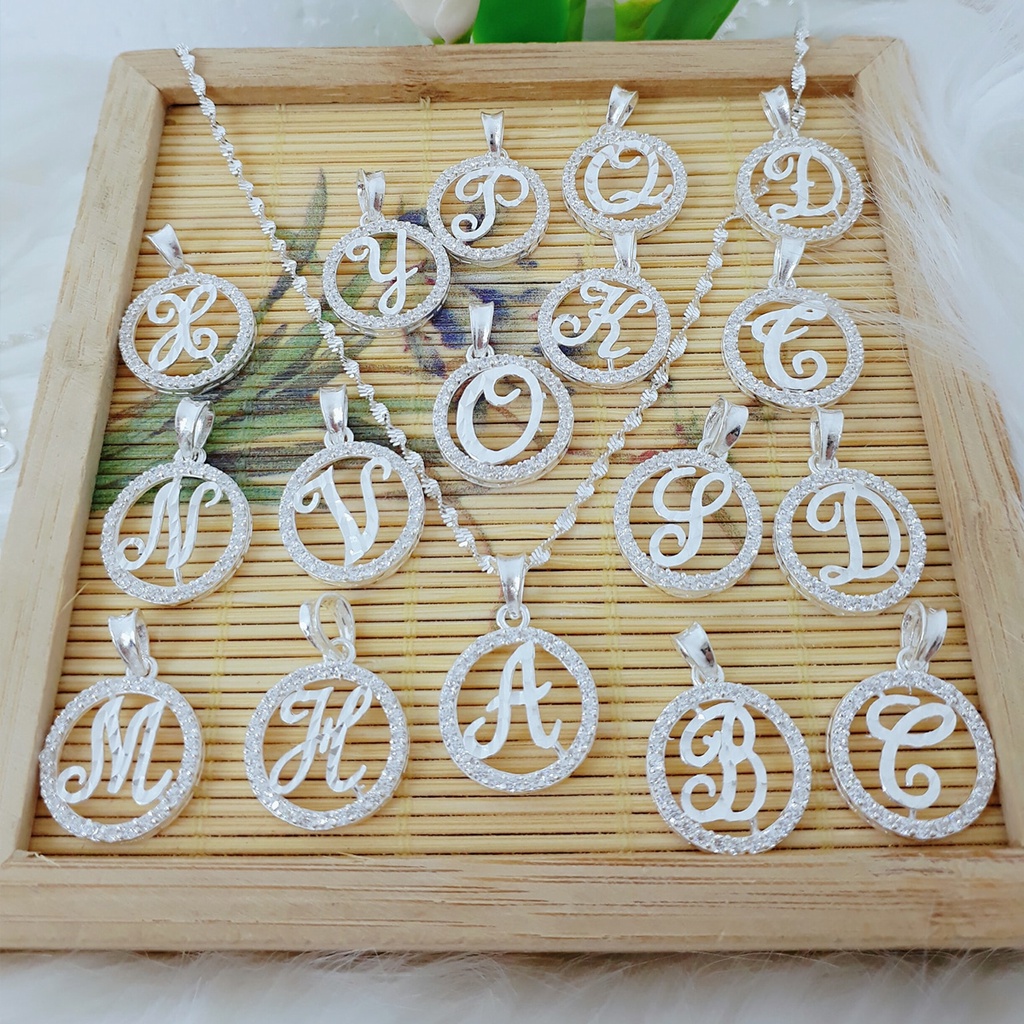 Dây chuyền bạc nữ PANSY mặt chữ cái theo tên - Vòng cổ nữ bạc ta 925 viền tròn nạm đá lấp lánh, có thể kết hợp đeo đôi