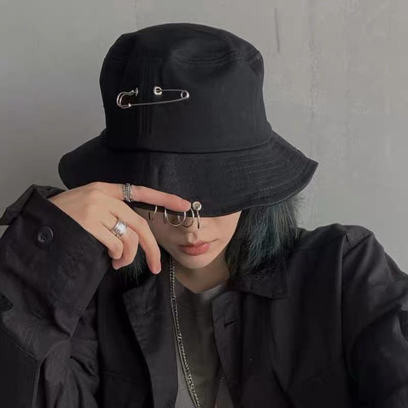 Mũ bucket đính khuyên thời trang unisex hiphop cá tính, Mũ vành đường phố cá tính phong cách Hàn Quốc