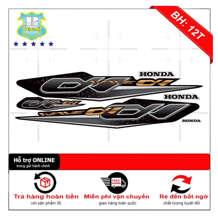 ( Quí khách vui lòng mang ra tiệm cho thợ dán ) Tem wave na2018 đen