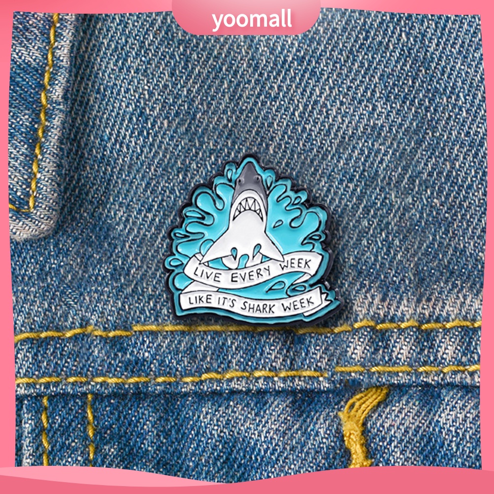 YOML✔Cartoon Shark Wave Letter Enamel Brooch Pin Denim Jacket Collar Backpack Badge