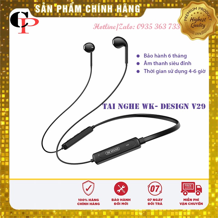 Tai nghe bluetooth thể thao Wk Design V29 Tai nghe không dây bluetooth đeo cổ choàng cổ tập thể dục có micro - SATOPA