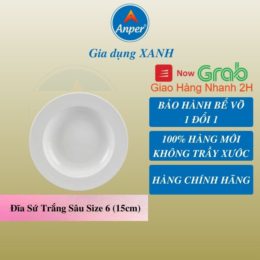 Combo 2 đĩa sứ 3 dĩa sứ trắng ANPER 15 18 21 23 cm chén kiểu đẹp plate