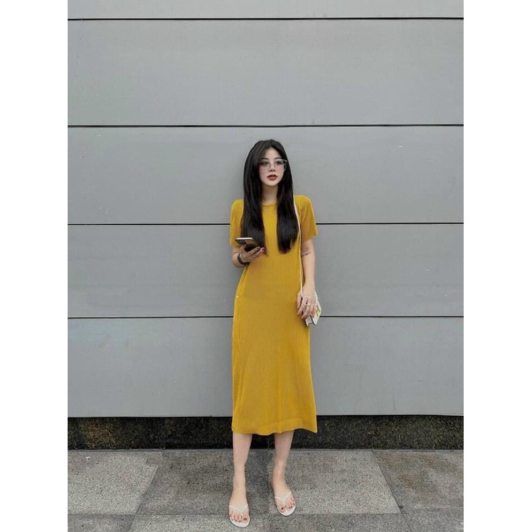 Váy maxi suông trơn nhiều màu Hàng Quảng Châu rẻ đẹp, Đầm nữ dự tiệc dáng xuông cổ tròn siêu xinh