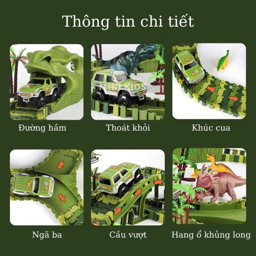 Bộ lắp ráp đường đua ô tô khủng long, đồ chơi lắp ghép đường ray khủng long cỡ lớn cho bé thoả sức sáng tạo