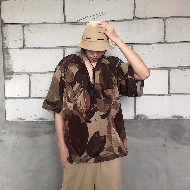 Áo Sơ Mi Tay Ngắn Dáng Rộng Họa Tiết Lá Thời Trang Mùa Hè Cho Nam Size M-3XL