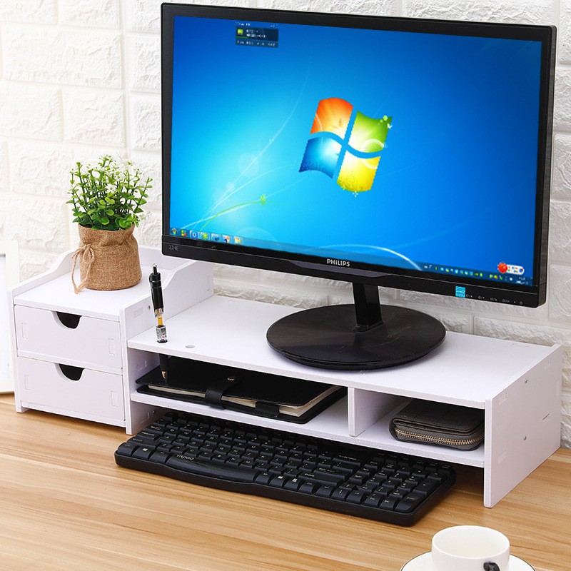 Kệ gỗ để màn hình máy tính, laptop cho bàn làm việc, có hộc kéo - ICO HOME