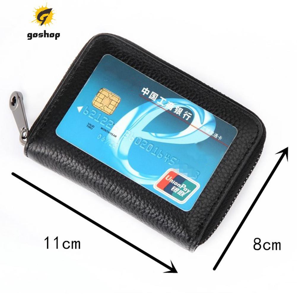 (GO ) Unisex Leather Card Holder Small Zipper Wallet Passport Credit Card Pocket