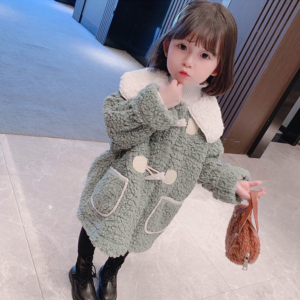 ✻Áo Khoác Cotton Xinh Xắn Dành Cho Bé✻Áo Khoác Len Lông Cừu Cài Nút Phong Cách Phương Tây Thời Trang Mùa Đông Mới Cho Bé Gái
