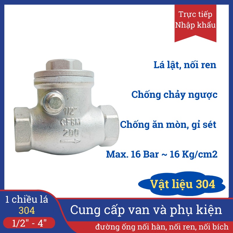 Van một chiều inox 304 phi 21 van nước 1 chiều nối ren ngăn lưu chất chảy ngược dòng