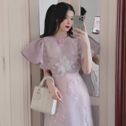 Áo Dài Cách Tân Thiết Kế Đính Hoa Tay Cánh Tiên 4 Tà , A12