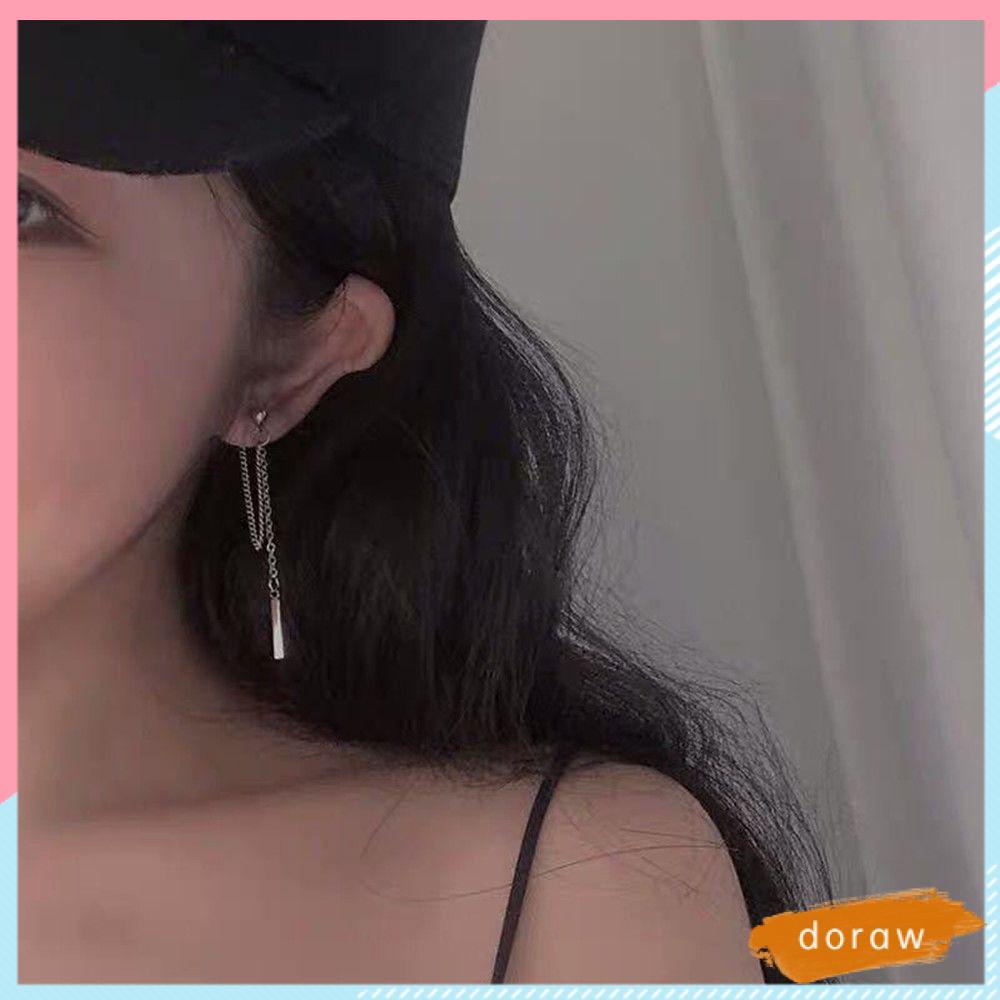 Hoa tai thông thường/ hoa tai dạng kẹp không xỏ lỗ phối dây xích phong cách đường phố cá tính cho nữ