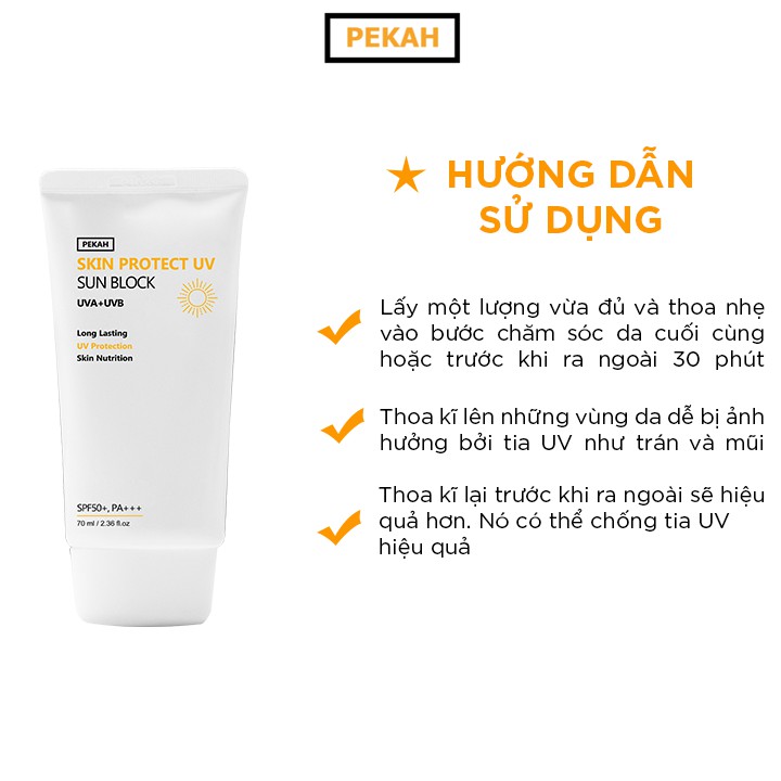 [Mã Giảm 90K Đơn 299K] Kem Chống Nắng Vật Lý PEKAH Skin Protect UV Sun Block SPF 50+ PA+++ 70ml | BigBuy360 - bigbuy360.vn