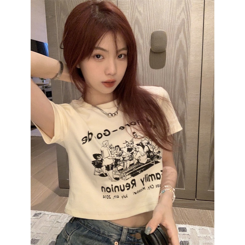 Áo Thun Tay Ngắn Cổ Tròn In Họa Tiết Phong Cách Mỹ Thời Trang Mùa Hè Cho Nữ JH-TX-233