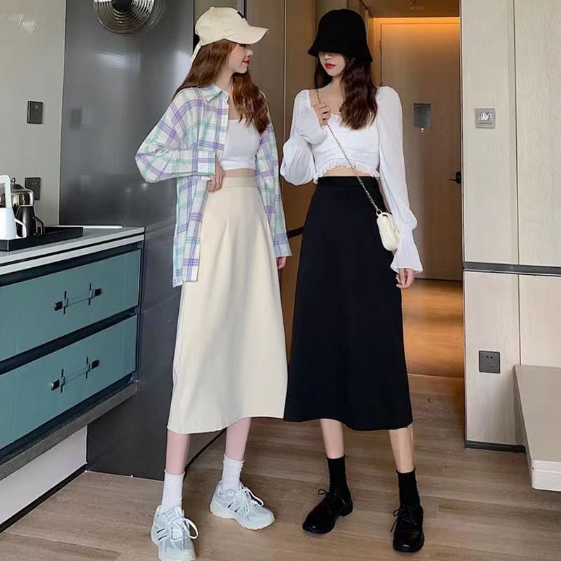 Chân Váy Dài Dáng Chữ A Lưng Cao Màu Trơn Phong Cách Hàn Quốc size S-4XL