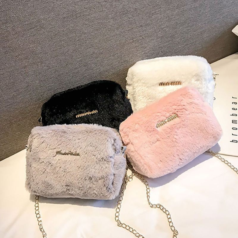 Túi đeo chéo bằng lông mịn mượt thiết kế dễ thương hợp thời trang