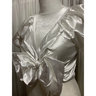 [Sẵn Hàng]♥️Áo Croptop Lụa Satin Buộc Nơ Trắng(ảnh thật)Size S,M,L