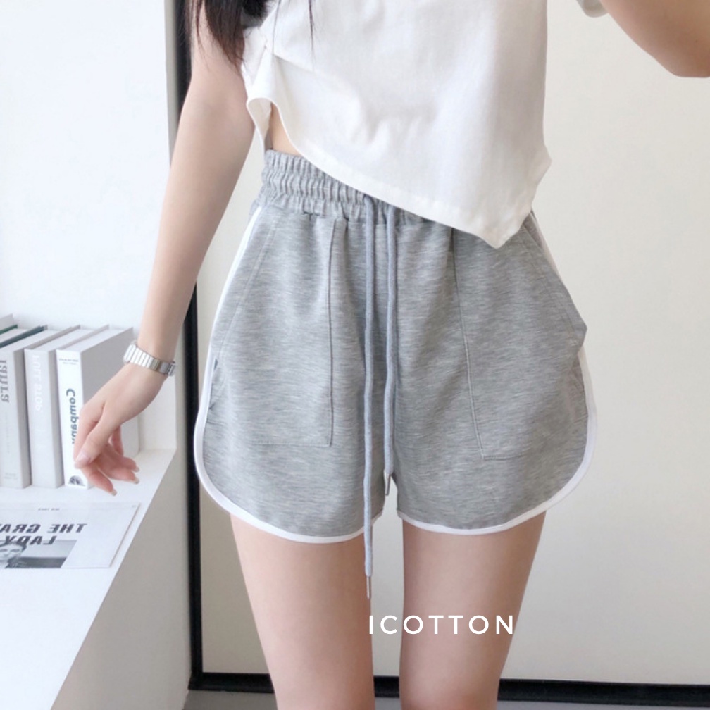 Quần đùi nữ thể thao Icotton  Quần đùi bo viền chất liệu da cá cao cấp, mặc hè thoáng mát