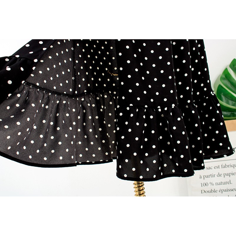 rose blackpink Đầm Tay Phồng Họa Tiết Chấm Bi Xẻ Tà Xinh Xắn Dành Cho Nữ | BigBuy360 - bigbuy360.vn