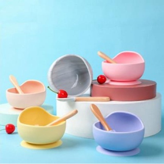 Bộ bát ăn dặm kèm thìa cán gỗ – bộ bát thìa ăn dặm