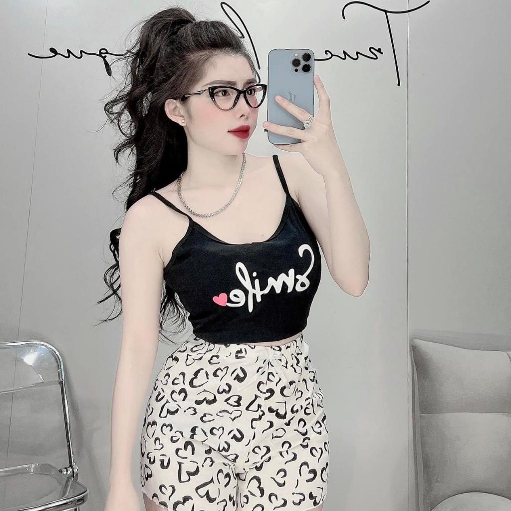 Set đồ bộ nữ mặc nhà áo 2 dây và quần đùi dễ thương Maimaihome