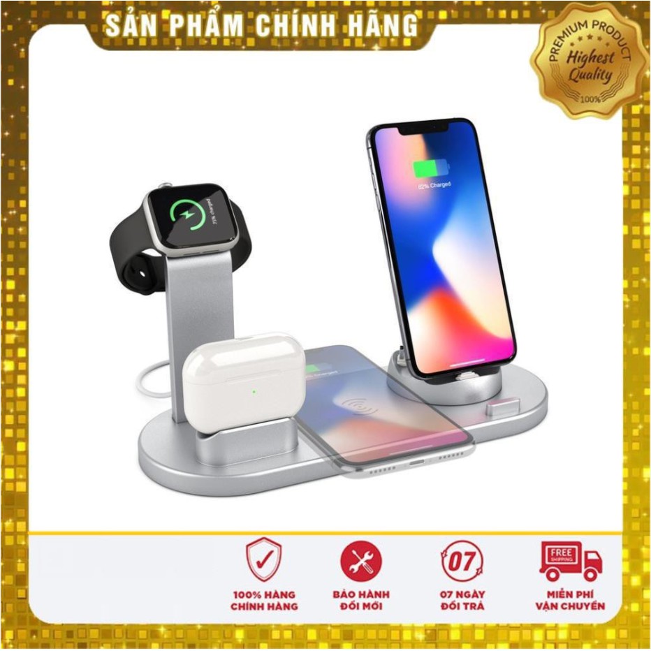 Đế sạc không dây 6in1 (sạc được Airpod Pro). Full box, Hàng Chính Hãng 100%