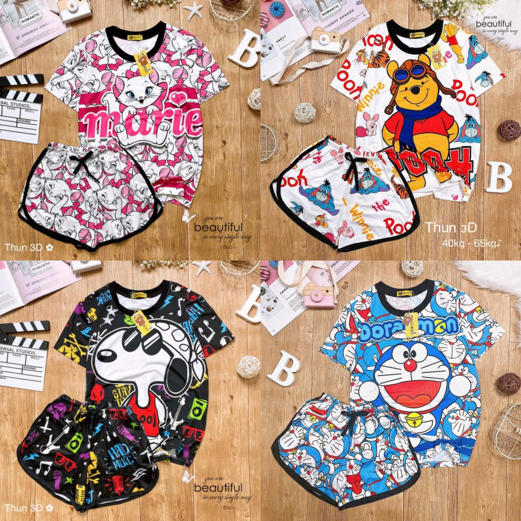 Độ bộ pijama ⚡ thun 3D ⚡ mềm mịn hoạt hình đễ thương