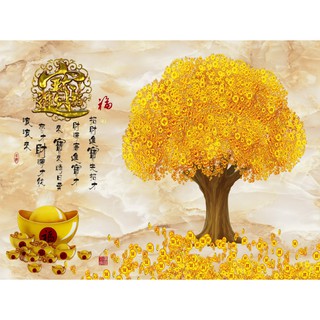 Tranh dán tường VTC Cây đồng tiền vàng tài lộc UD0892 kim sa