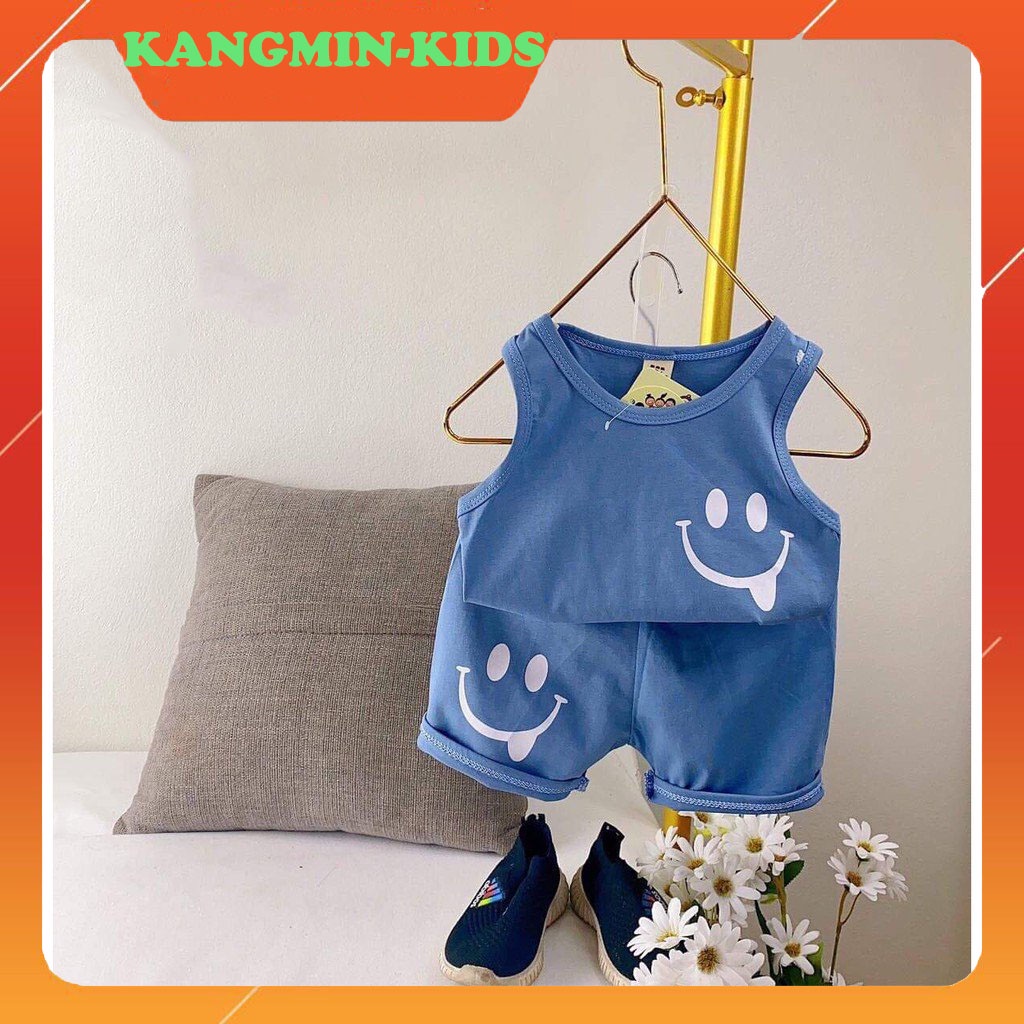 Bộ ba lỗ bé trai bé gái Kangminkids, bộ áo thun sát nách bé trai bé gái in mặt cười xinh TEO1, quần áo trẻ em từ 6-18kg