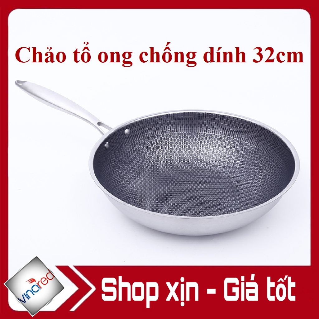 Chảo Chống Dính Sâu Lòng  Inox Vân Tổ Ong 32cm - Chảo Siêu Bền Dễ Chùi Rửa Thích Hợp Mọi Loại Bếp