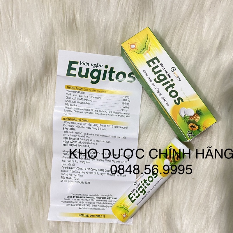 Viên ngậm giảm ho EUGITOS tuýp 24 viên - Giảm ngứa rát cổ họng, giảm ho