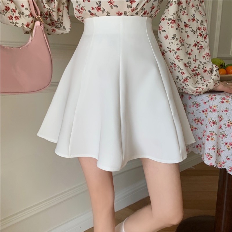 Chân váy Xiaozhainv dáng chữ A xòe lưng cao 5 màu sắc lựa chọn phong cách Hàn Quốc