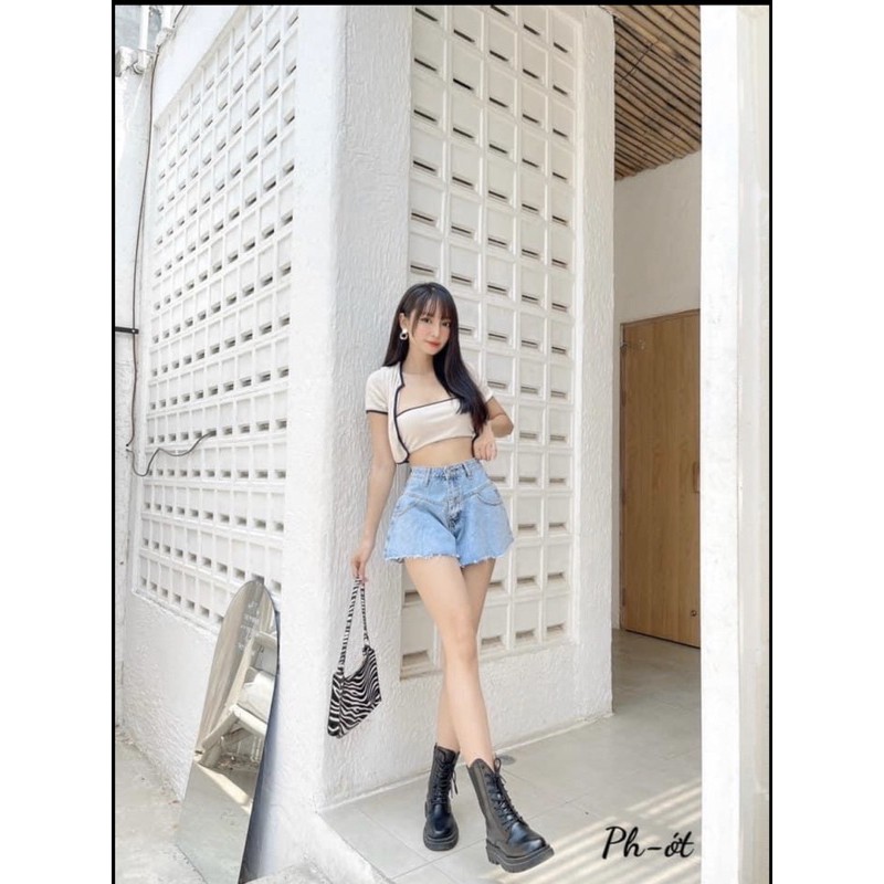 Quần Short jeans nữ giả váy dáng xoè cá tính | BigBuy360 - bigbuy360.vn