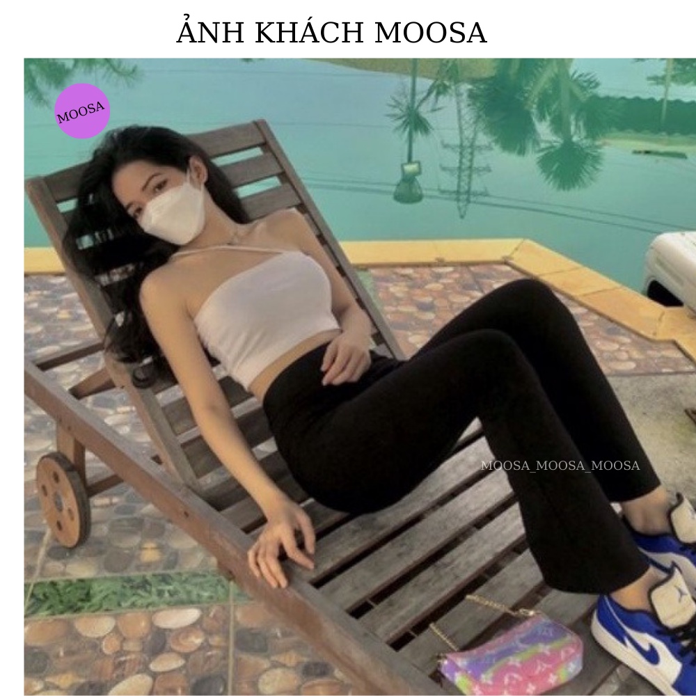 Quần Ống Loe Nữ Cạp Cao Bigsize Moosa,Quần Loe Thun Lưng Cao Hàn Quôc Đen Trơn Tôn Dáng M56
