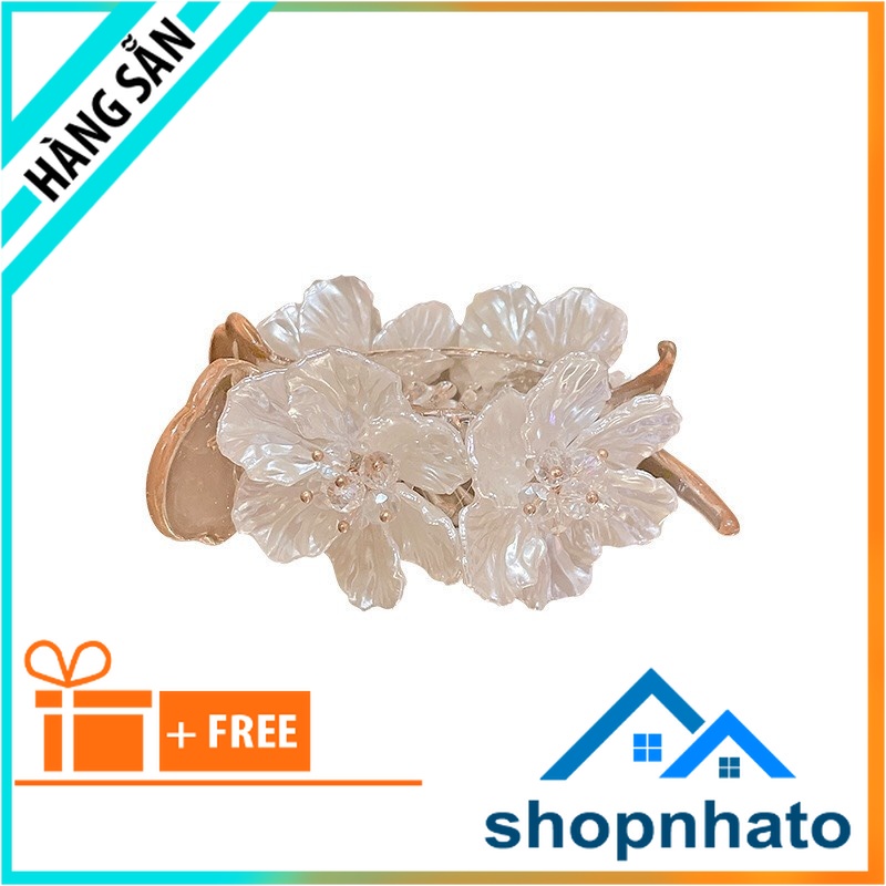 Kẹp tóc càng cua hoa Đào trắng đính đá phong cách dễ thương 2 màu đen,trắng hợp thời trang