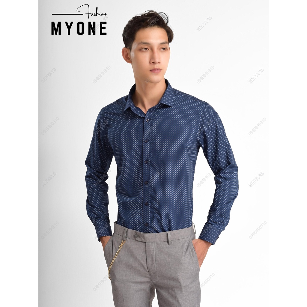Áo sơ mi nam họa tiết chấm bi, form slimfit, 3 màu, chất liệu cotton, MyOne