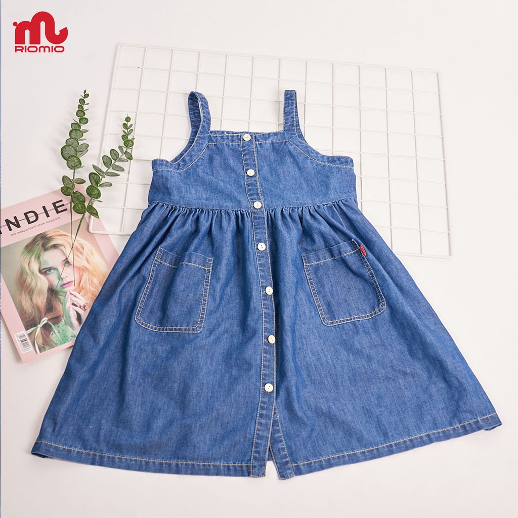 Váy jean bé gái 2 dây dáng suông RIOMIO 100% cotton USA cao cấp 3,4,5,6,7,8,9,10,11 tuổi đầmcho bé - RO215