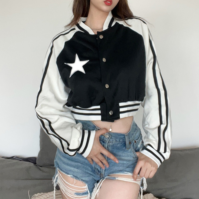 IELGY    Áo Khoác Bóng Chày In Hình Ngôi Sao preppy Thời Trang Cho Nữ