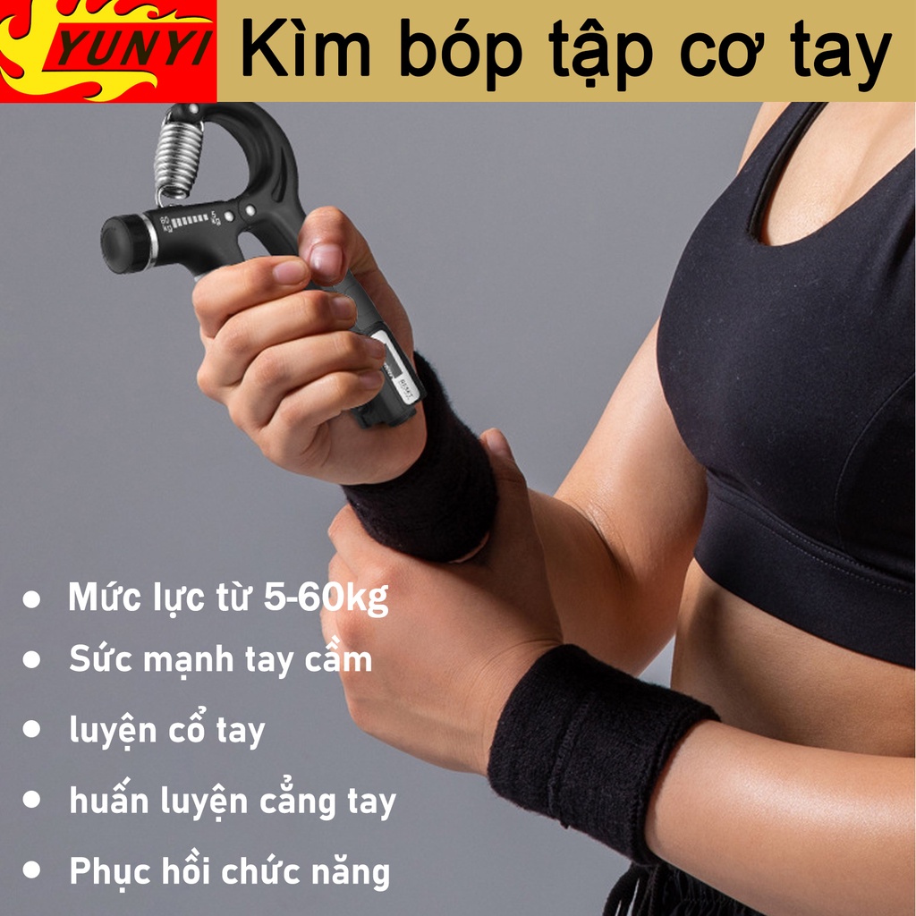 Kìm bóp tay, dụng cụ tập cơ tay, kìm tập cơ tay tập gym điều chỉnh lực 5-60kg có bộ đếm
