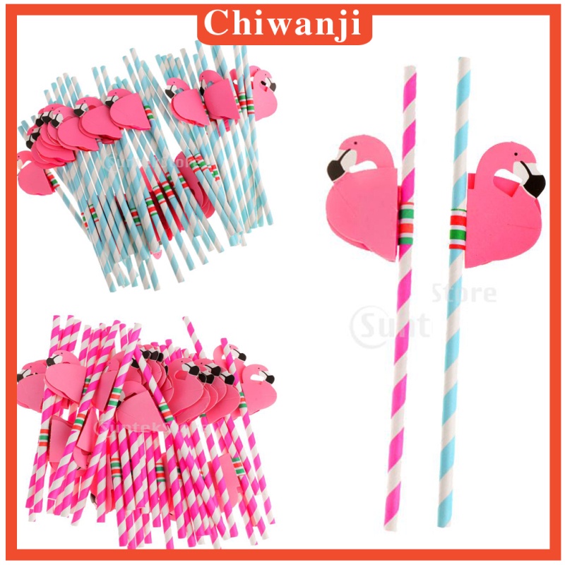 2x25pcs Flamingo Striped Straws Luau Tropical Beach Party Barware Favor Blue