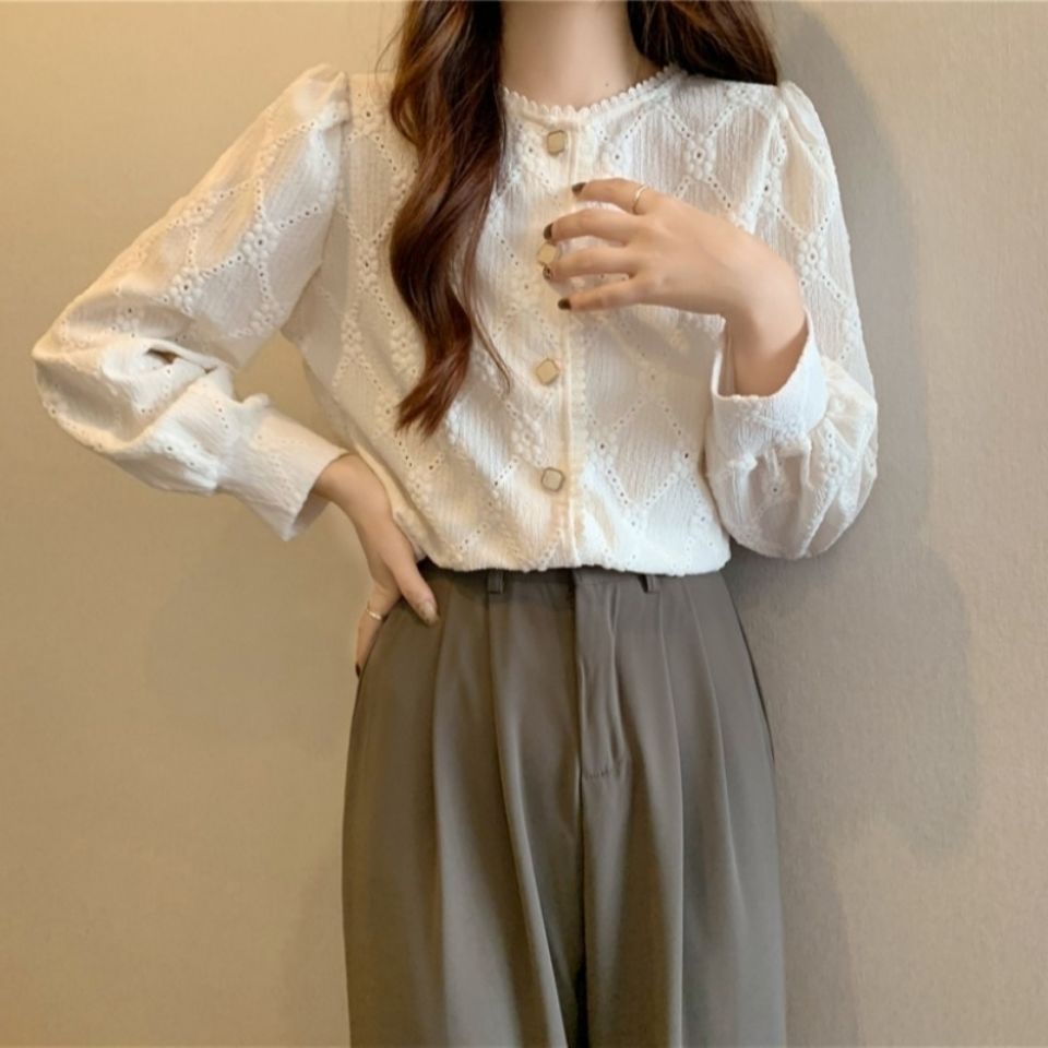 Áo Sơ Mi Tay Dài Phối Ren Phong Cách Pháp Cổ Điển Thời Trang 2022 Cho Nữ