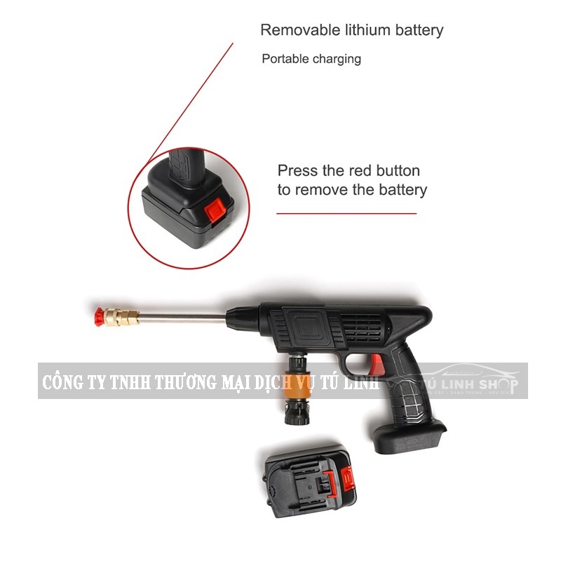 Máy rửa xe áp lực cao, vệ sinh nhà cửa chạy pin sạc Lithiumn gọn gàng, dễ dùng, cơ động