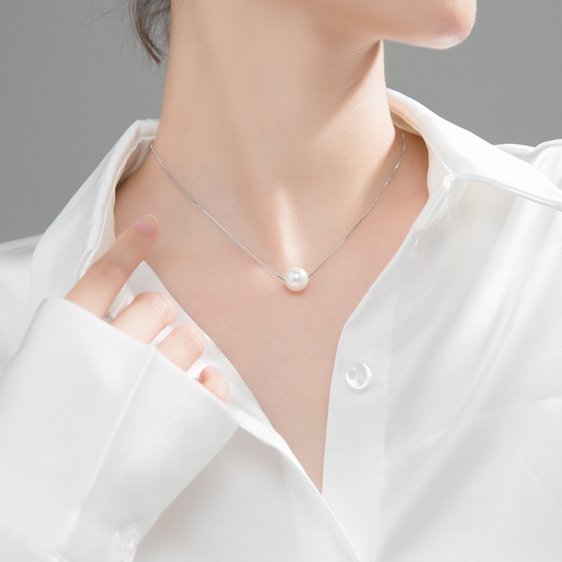Dây chuyền ngọc trai nhân tạo đơn giản Asimi, Dây chuyền bạc nữ đính ngọc trai nhân tạo sang trọng Pearl Piece DC09