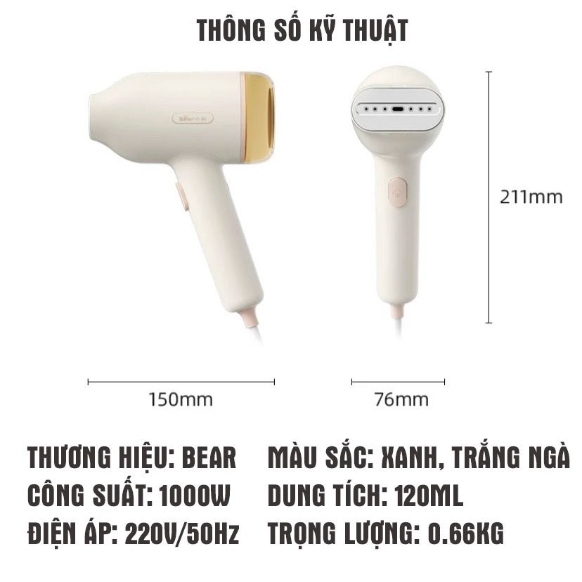 Bàn ủi, bàn là hơi nước cầm tay Bear GTJ-B10S1- Công suất 1000W, nhỏ gọn, tiện lợi- Hàng chính hãng!