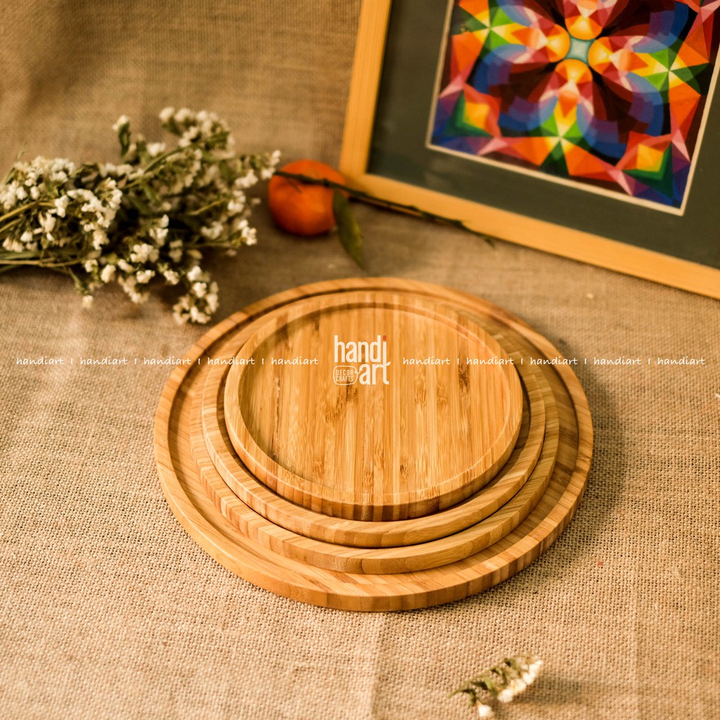 Khay gỗ tre hình tròn - Khay tre đựng thức ăn - Khay tre tự nhiên- bamboo wooden tray
